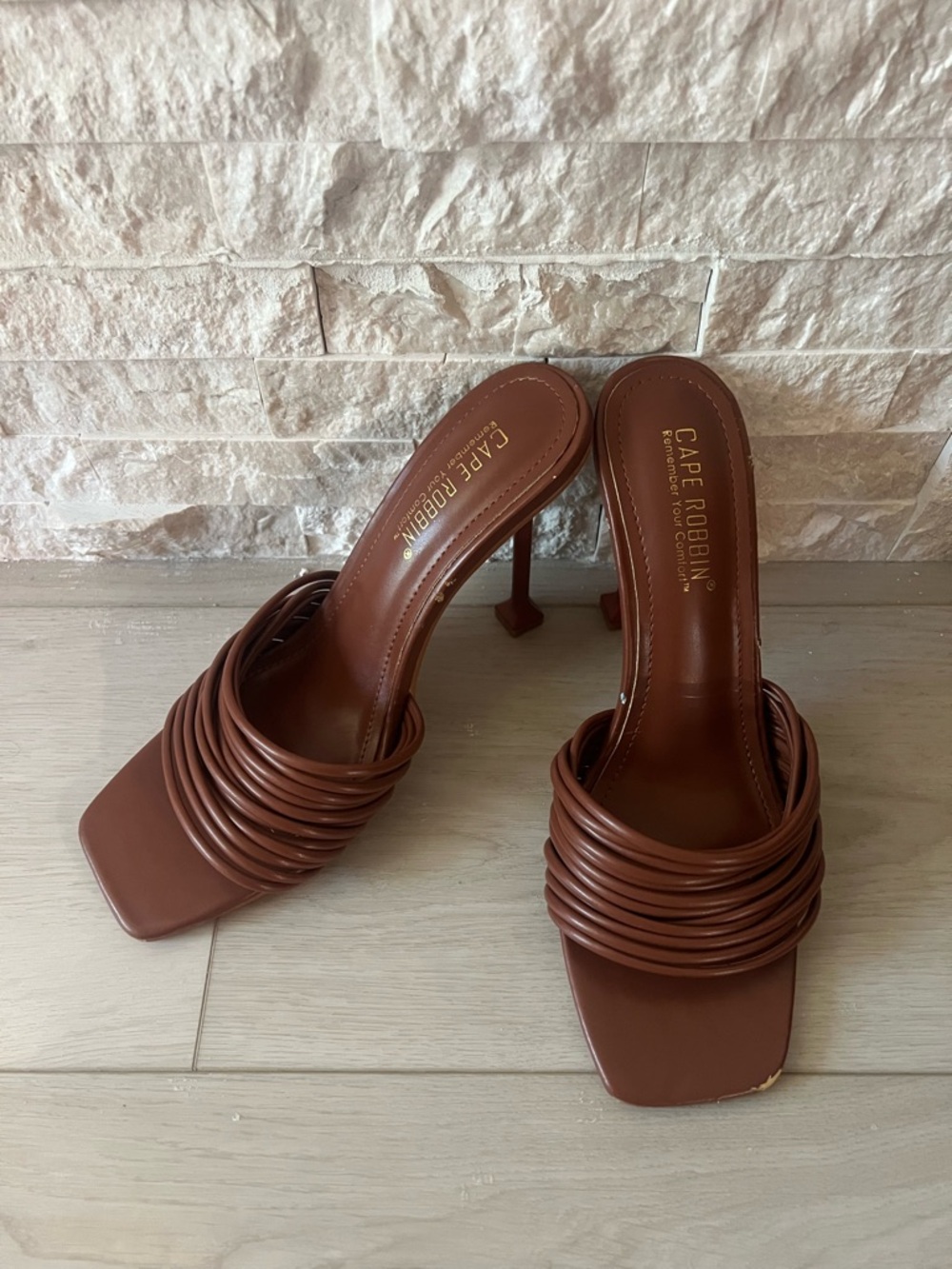 Cape Robbin Brown Multi-Strap Square-Toe Stiletto Mules